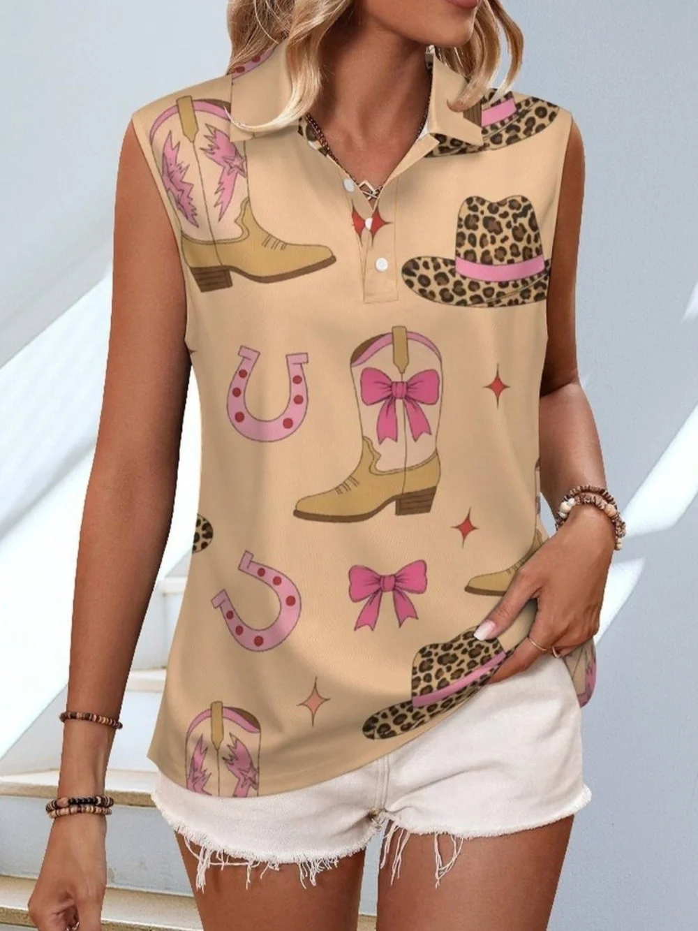 NEW! Retro Coquette Cowgirl Sleeveless Golf Tennis Pickleball Polo (SMALL)